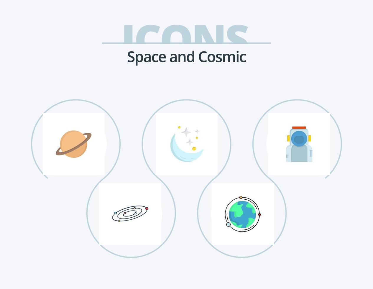 Platz flach Icon Pack 5 Icon Design. Stern. Mond. Erdkunde. Mars. Mond vektor