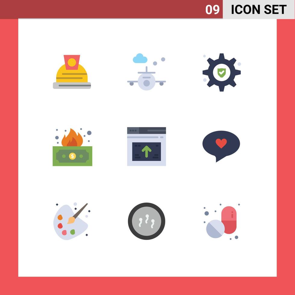 gruppe von 9 flachen farben zeichen und symbole für website seitengetriebe versicherung interneteinkommen editierbare vektordesignelemente vektor