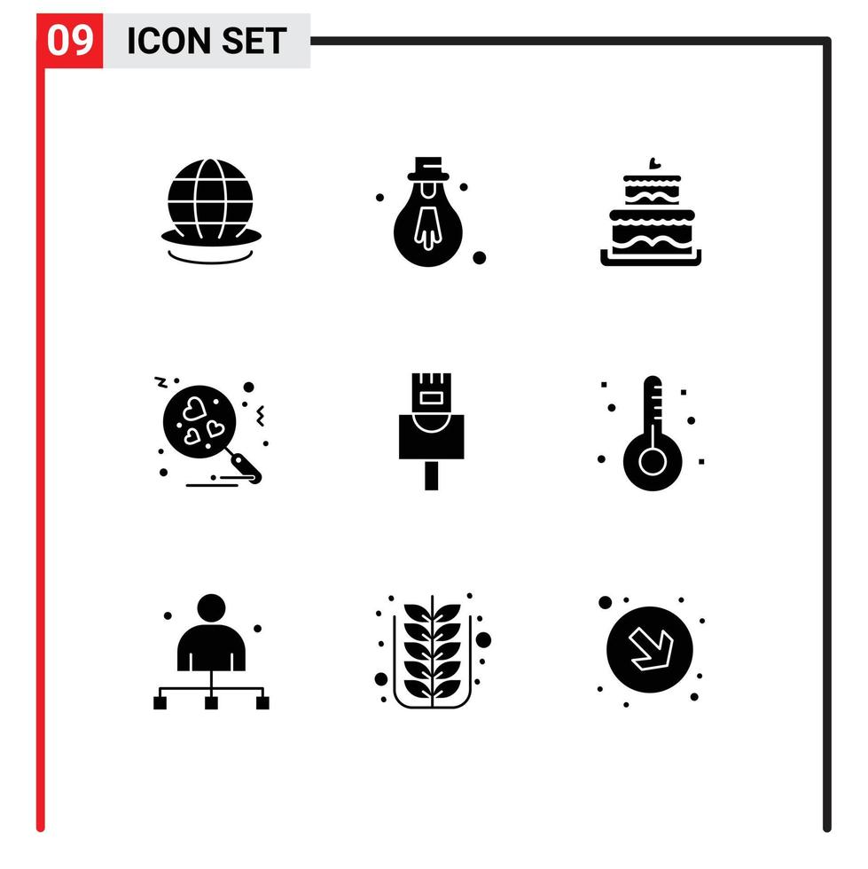 9 thematische Vektor-Solid-Glyphen und editierbare Symbole der Form Krankheit Hochzeit Ethernet-Suche editierbare Vektordesign-Elemente vektor