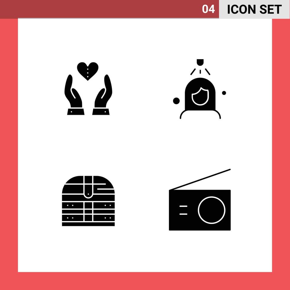 Stock Vector Icon Pack mit 4 Zeilen Zeichen und Symbolen für Care Box Herzdusche Irland editierbare Vektordesign-Elemente