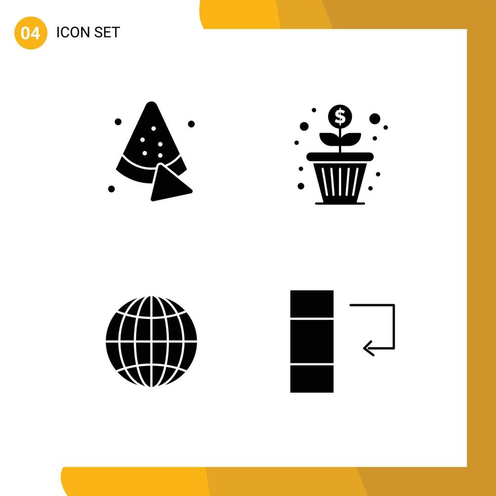 redigerbar vektor linje packa av 4 enkel fast glyfer av vattenmelon värld blomma pengar tillväxt data redigerbar vektor design element