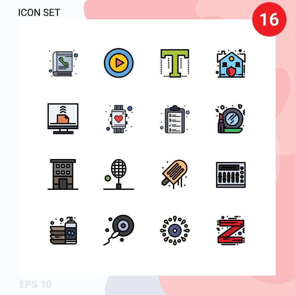 Stock Vector Icon Pack mit 16 Zeilenzeichen und Symbolen für Kontaktkommunikation Text Sicherheitshaus editierbare kreative Vektordesign-Elemente
