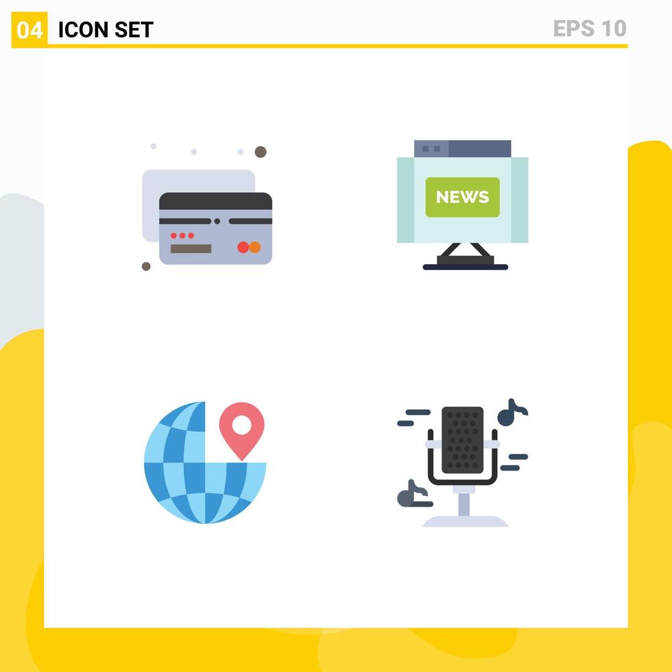 piktogram uppsättning av 4 enkel platt ikoner av kort stift kommunikation Nyheter mikrofon redigerbar vektor design element