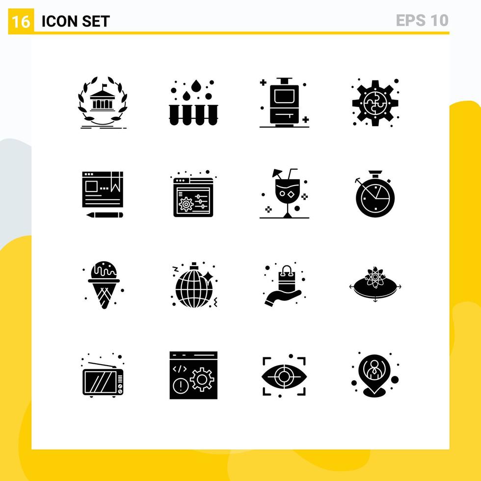 16 solides Glyphenpaket der Benutzeroberfläche mit modernen Zeichen und Symbolen von Browser-Plug-in-Röhren Stück verbinden bearbeitbare Vektordesign-Elemente vektor