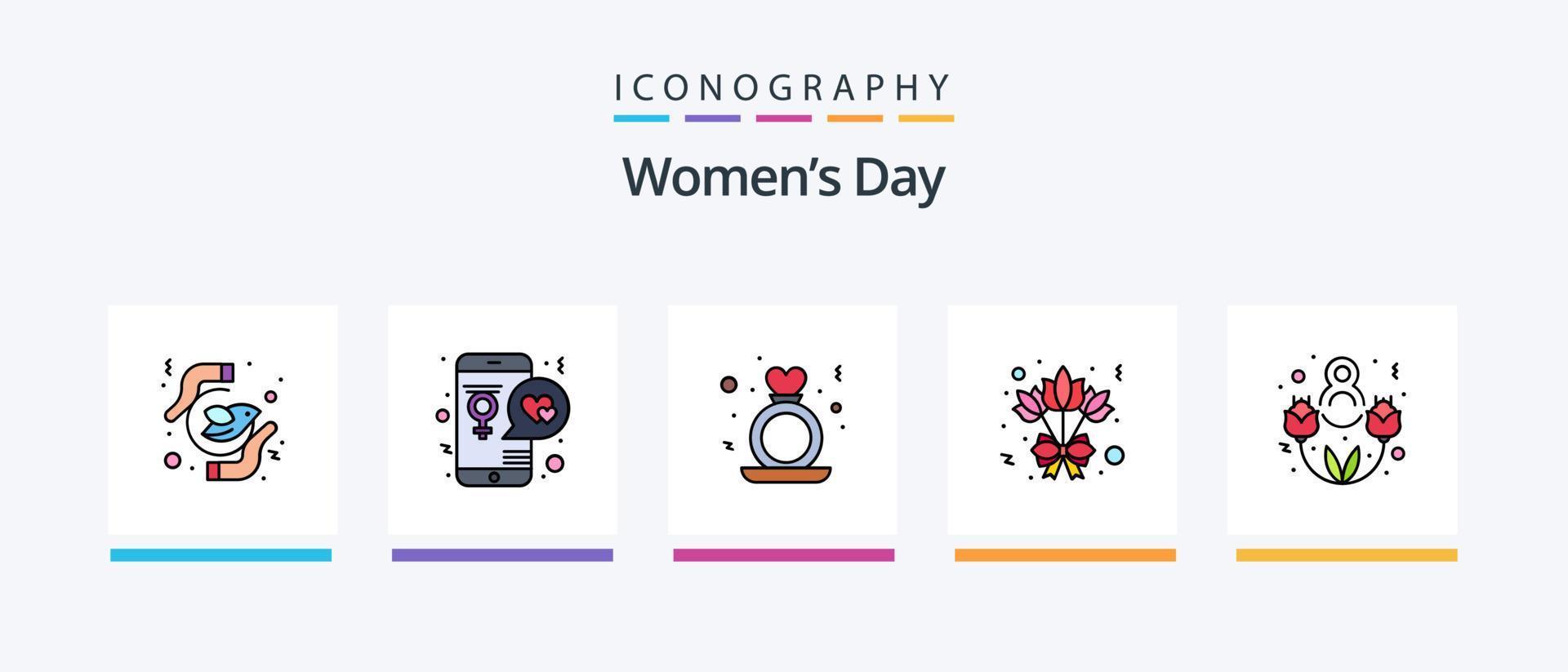 kvinnor dag linje fylld 5 ikon packa Inklusive dag. kvinnor. förslag. typografi. hjärta. kreativ ikoner design vektor