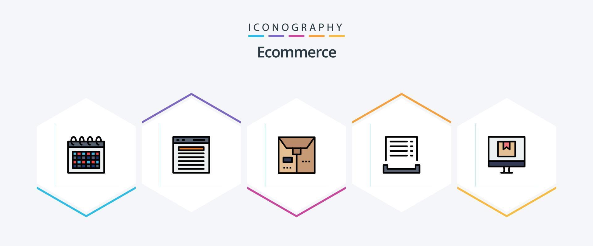 E-Commerce 25 Filledline Icon Pack inklusive Handel. Kassenbon. Webseite. Zahlung. Rechnung vektor