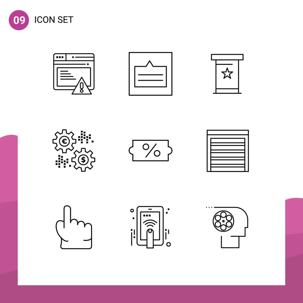 Gruppe von 9 skizziert Zeichen und Symbole für Umsatzprozent Drahtmodell-Geldpräsentation editierbare Vektordesign-Elemente vektor