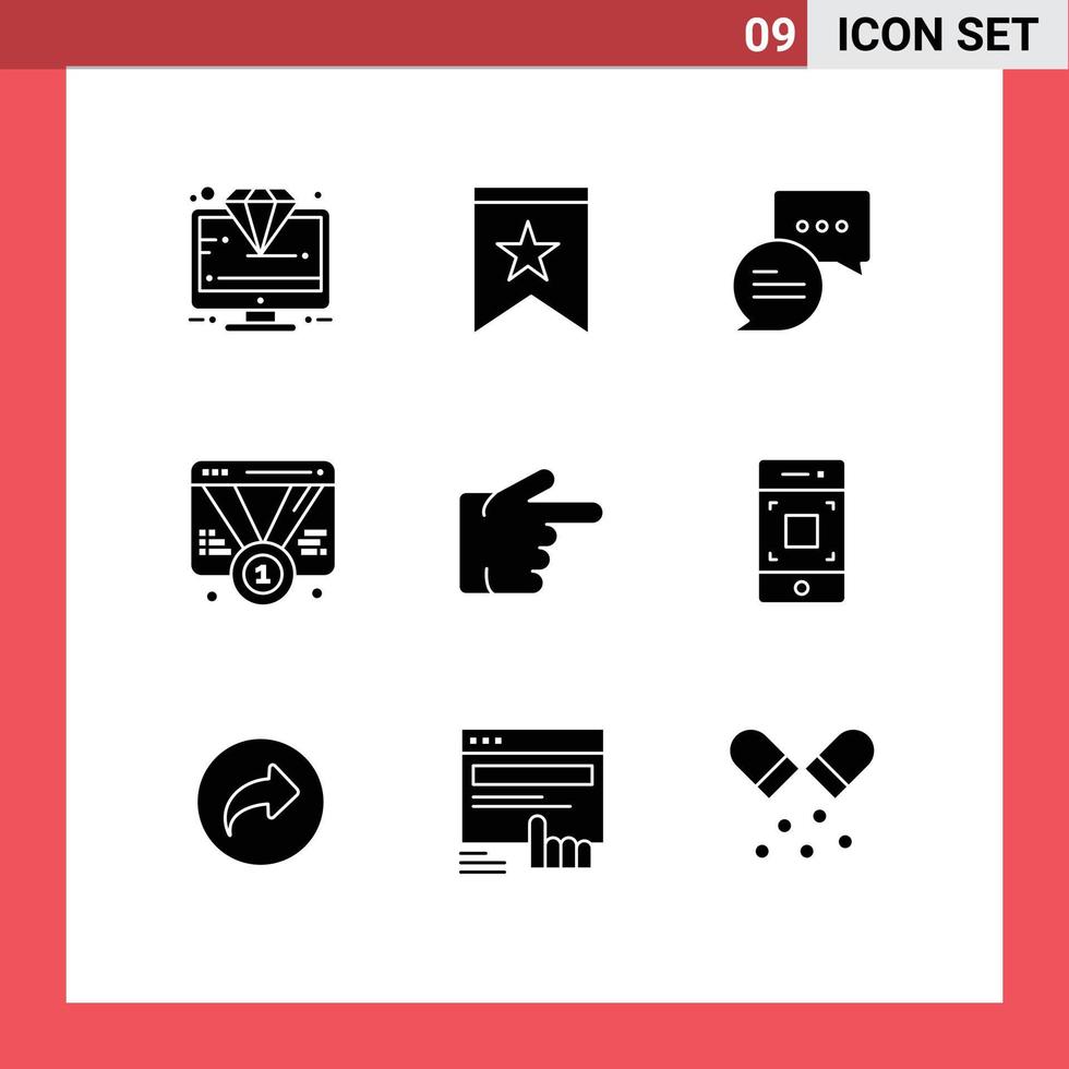Stock Vector Icon Pack mit 9 Zeilenzeichen und Symbolen für Finger-Web-Star-Promotion-Abzeichen editierbare Vektordesign-Elemente