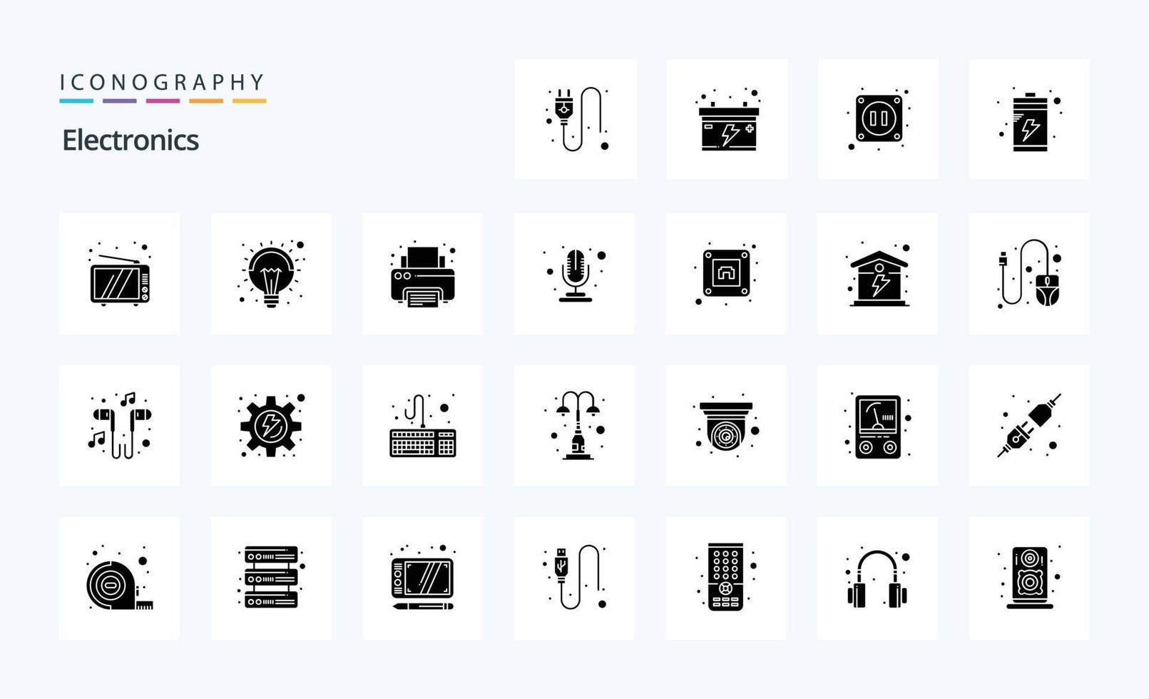 25 Solid-Glyphen-Icon-Pack für Elektronik vektor