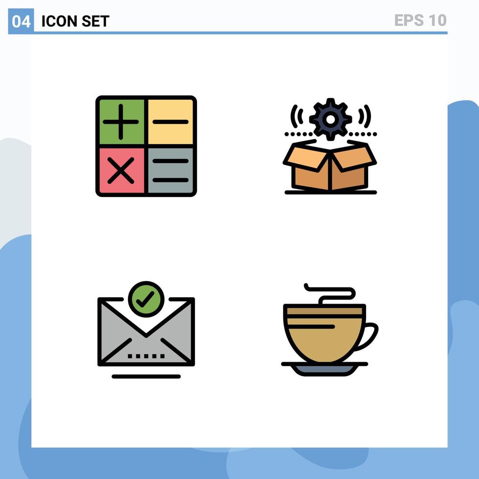 4 användare gränssnitt fylld linje platt Färg packa av modern tecken och symboler av kalkylator brev kugge miljö te redigerbar vektor design element