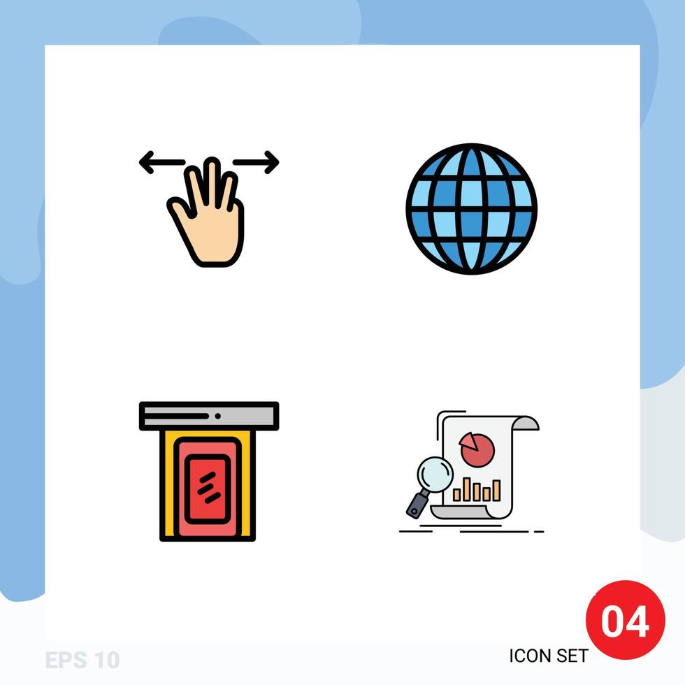 uppsättning av 4 modern ui ikoner symboler tecken för gester dörr tre fingrar värld analys redigerbar vektor design element