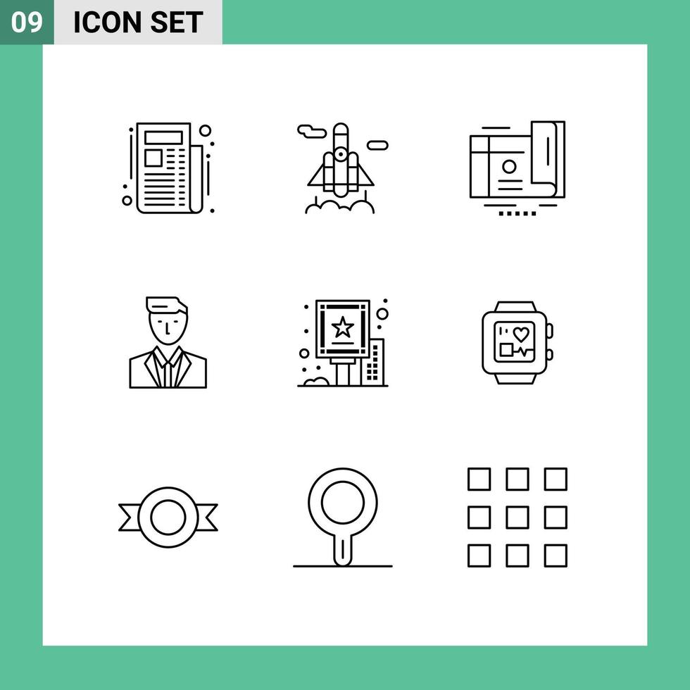uppsättning av 9 modern ui ikoner symboler tecken för anslagstavla annons gåva herr huvud redigerbar vektor design element