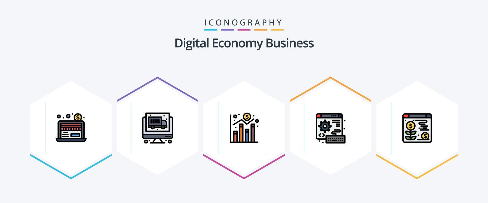 digital ekonomi företag 25 fylld linje ikon packa Inklusive . dollar. Graf. webb. tangentbord vektor