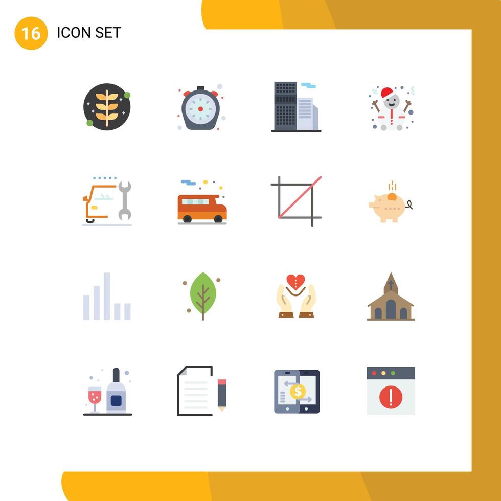 16 universell platt färger uppsättning för webb och mobil tillämpningar underhåll snögubbe timer snö kontor redigerbar packa av kreativ vektor design element