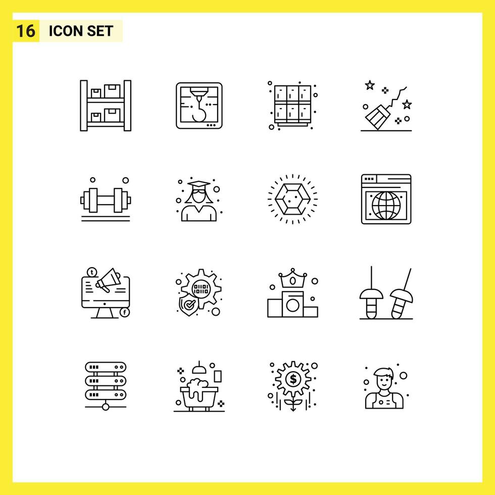 uppsättning av 16 modern ui ikoner symboler tecken för övning hantlar skåp trolldom halloween redigerbar vektor design element
