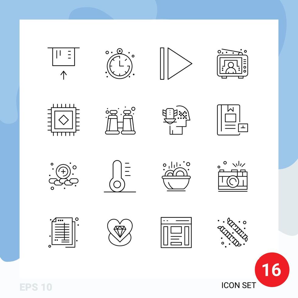 satz von 16 modernen ui-symbolen symbole zeichen für persönliches spyglass-fernsehen erkunden teppich editierbare vektordesignelemente vektor
