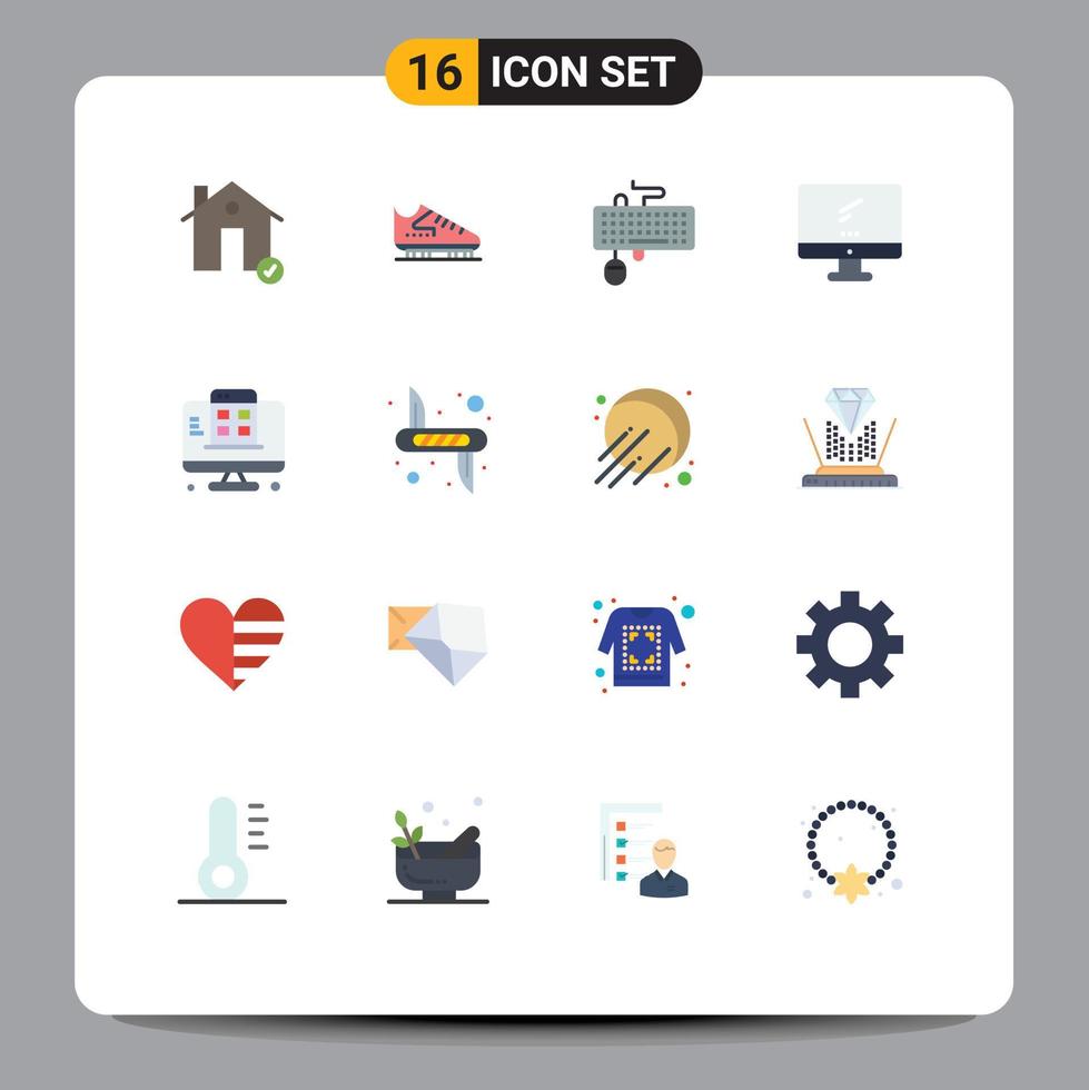 redigerbar vektor linje packa av 16 enkel platt färger av enhet dator skridskor föråldrad tangentbord redigerbar packa av kreativ vektor design element
