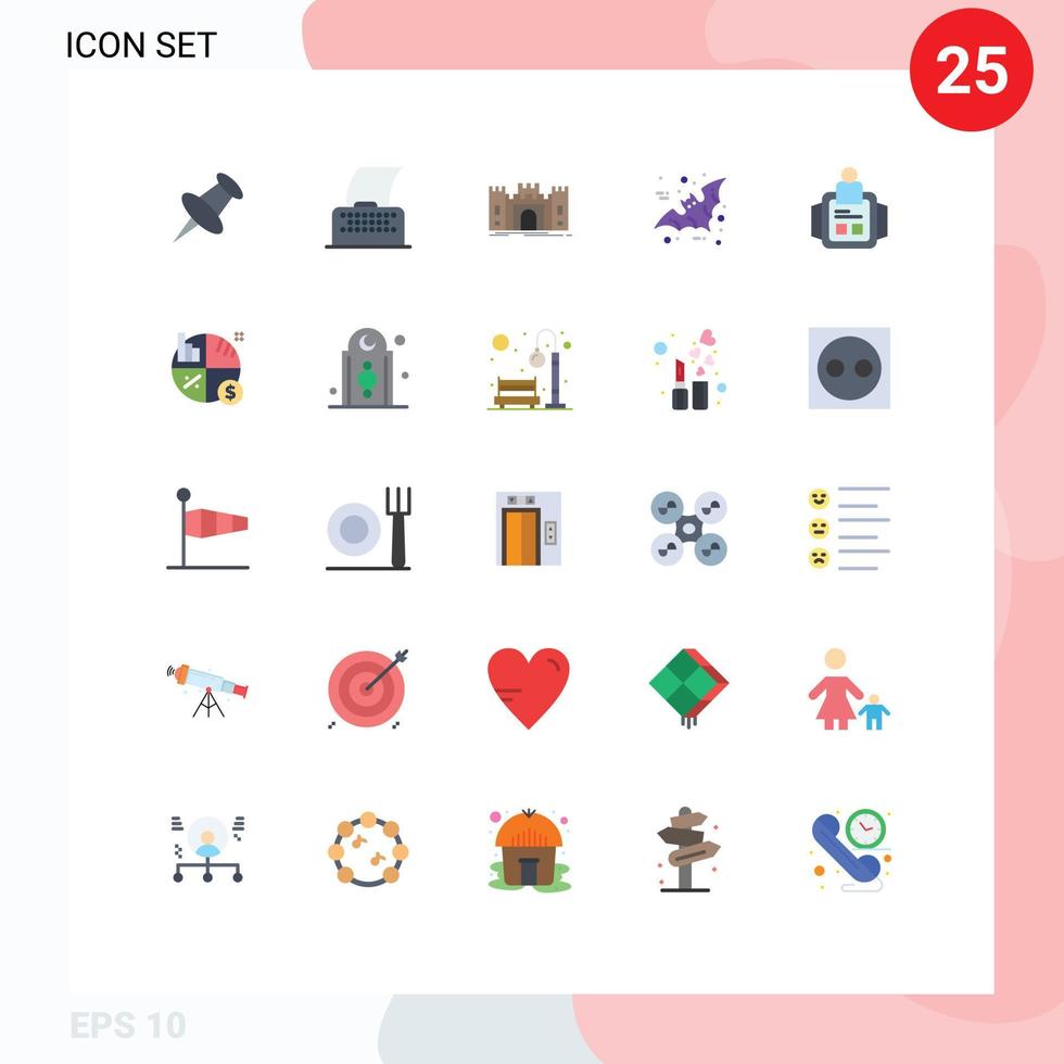 piktogram uppsättning av 25 enkel platt färger av man skrämmande försvar halloween fladdermus redigerbar vektor design element