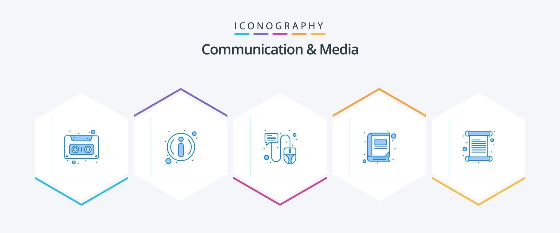 kommunikation och media 25 blå ikon packa Inklusive inbjudan. kort. klick. spela in. bibliotek vektor