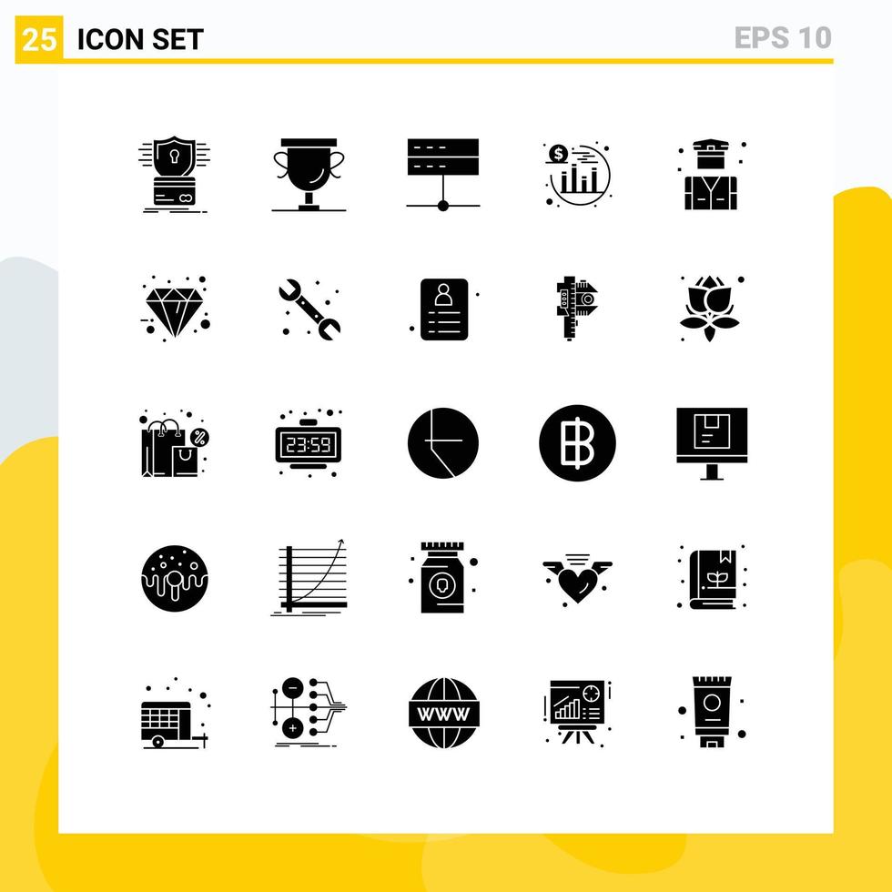 redigerbar vektor linje packa av 25 enkel fast glyfer av företag lämna tillbaka trofén investering server redigerbar vektor design element