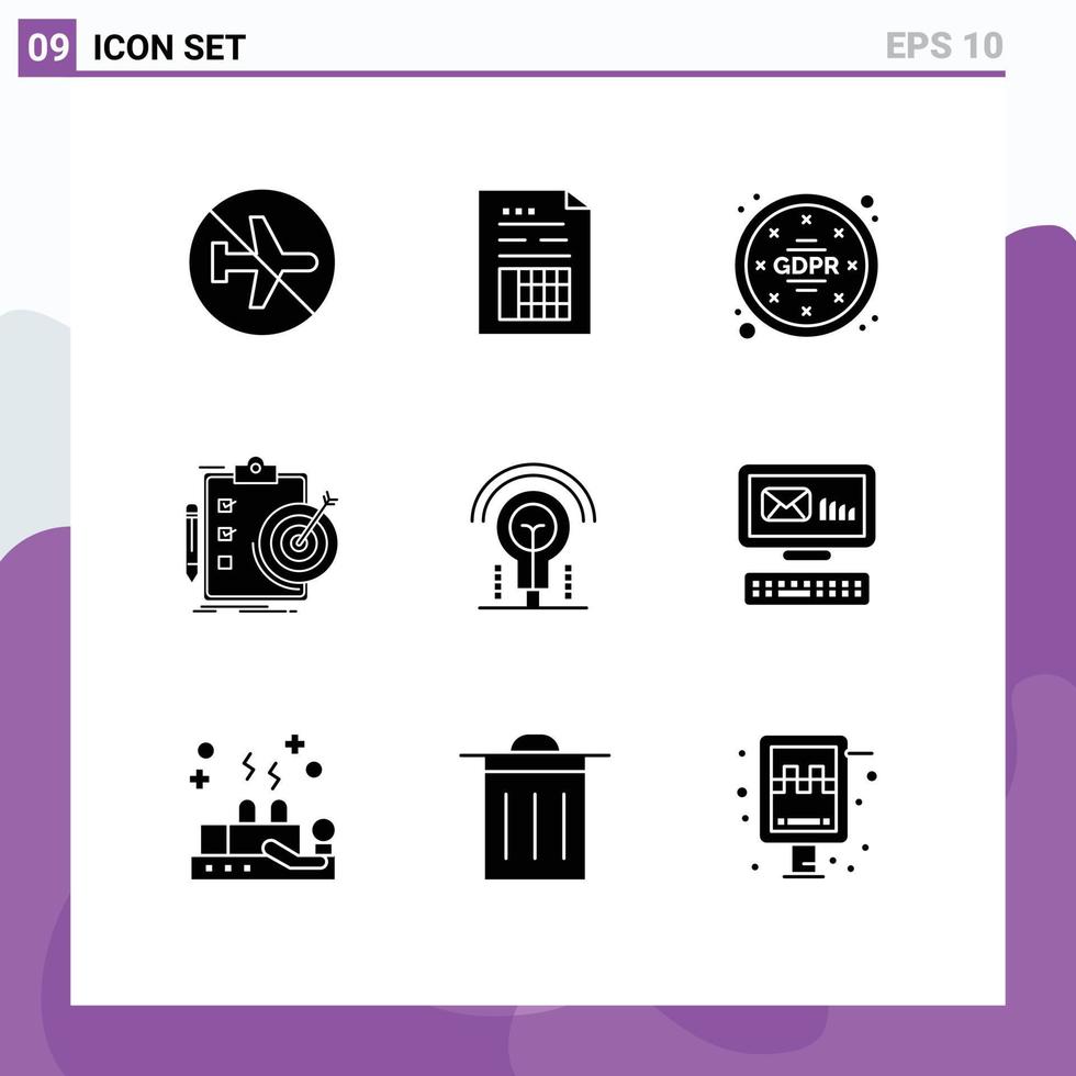 moderner Satz von 9 soliden Glyphen und Symbolen wie Zielberichtsdatei Ziele Vorschriften editierbare Vektordesign-Elemente vektor