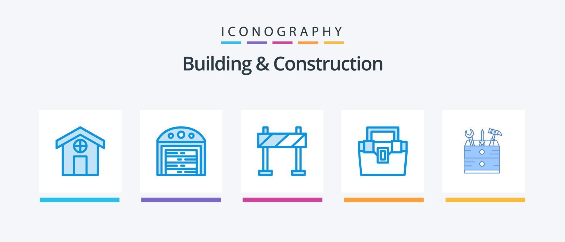 Bau- und Konstruktionsblau 5 Icon Pack inklusive . Konstruktion. Werkzeug. Kasten. kreatives Symboldesign vektor