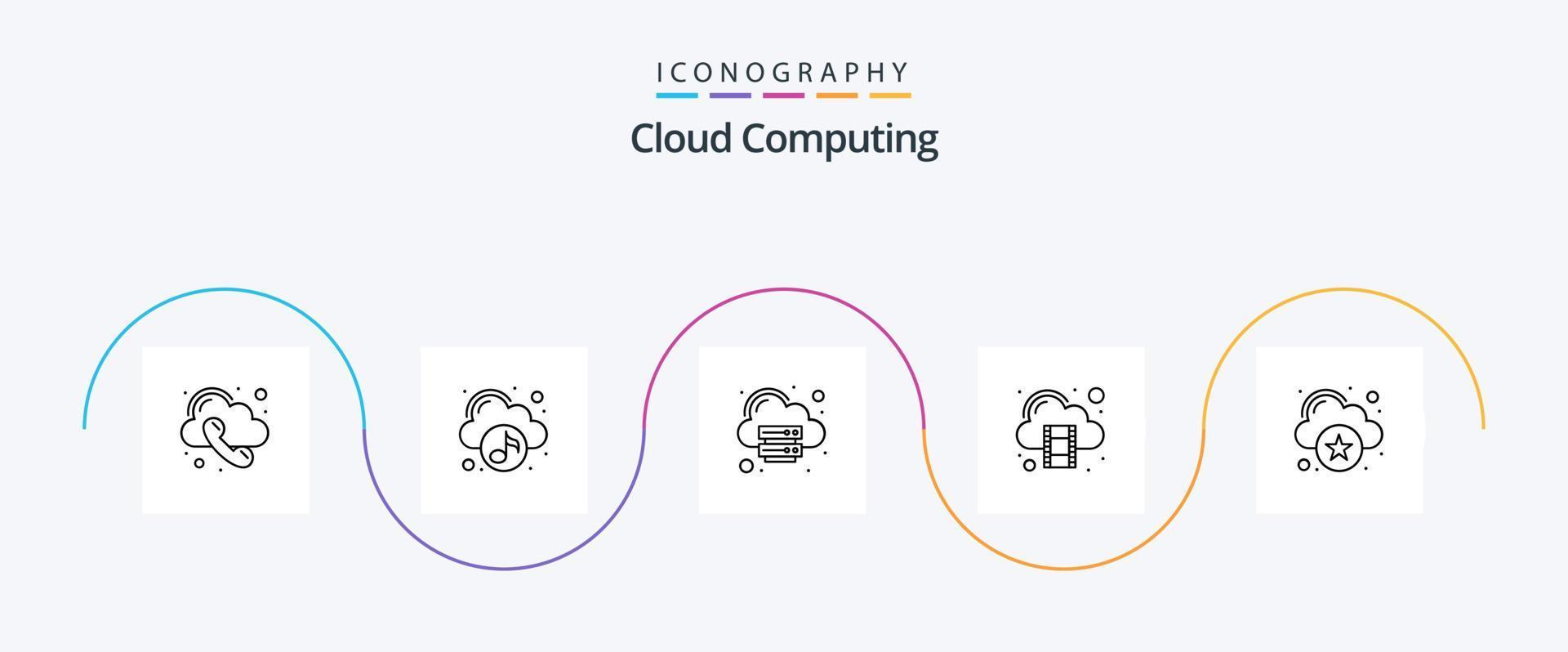 Cloud Computing Line 5 Icon Pack inklusive Cloud. Wolke. Lagerung. Wolke vektor