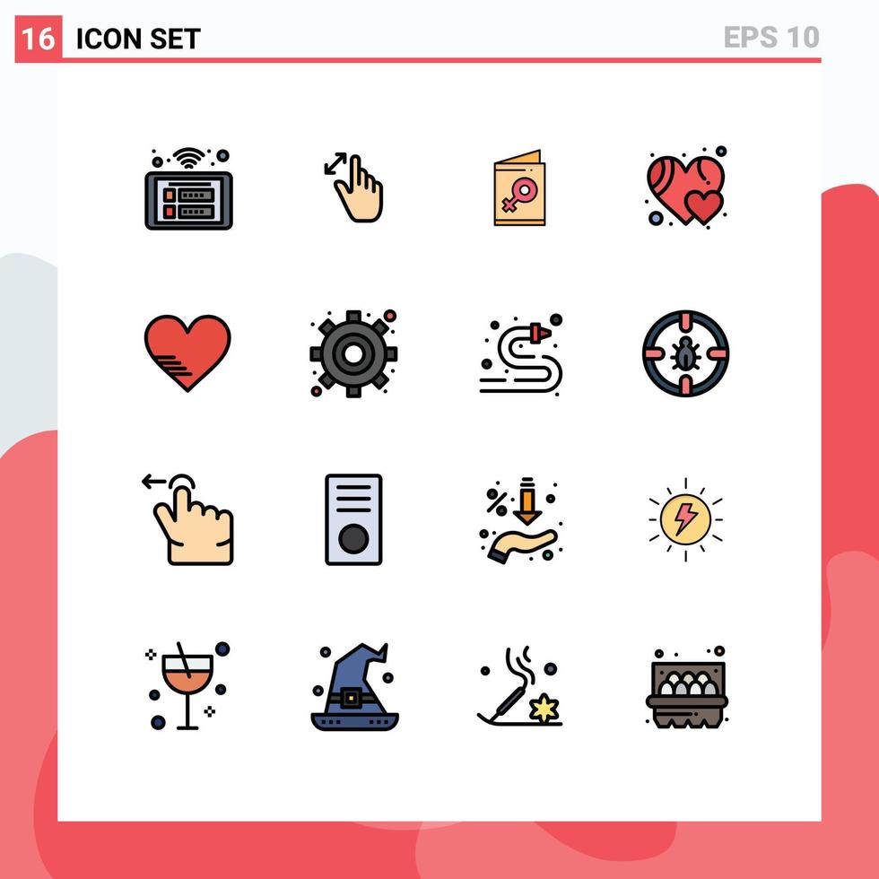 användare gränssnitt packa av 16 grundläggande platt Färg fylld rader av hjärta hjärta förstoring favorit symbol redigerbar kreativ vektor design element