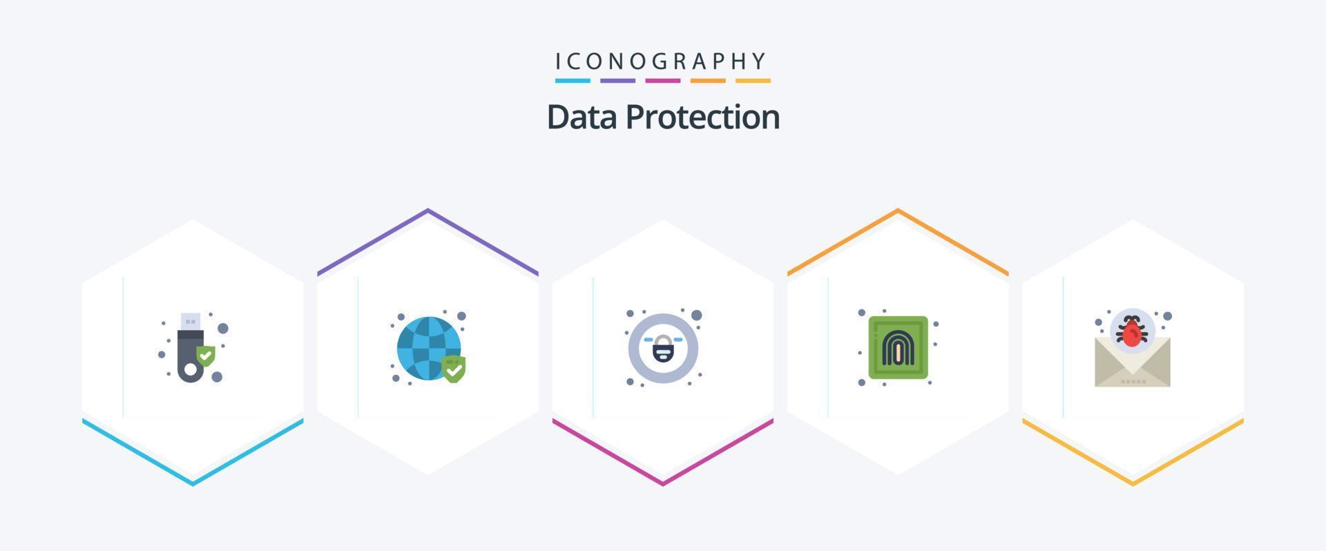 Datenschutz 25 Flat Icon Pack inklusive E-Mail. Attacke. sperren. Sicherheit. Finger vektor