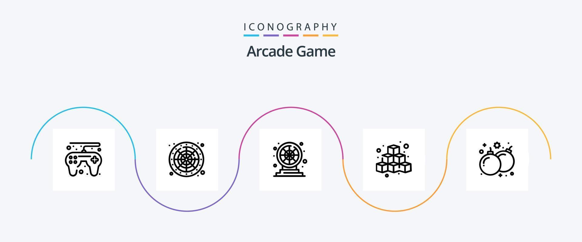 Arcade Line 5 Icon Pack inklusive Spaß. abspielen. Spaß. Spiel. Kasten vektor