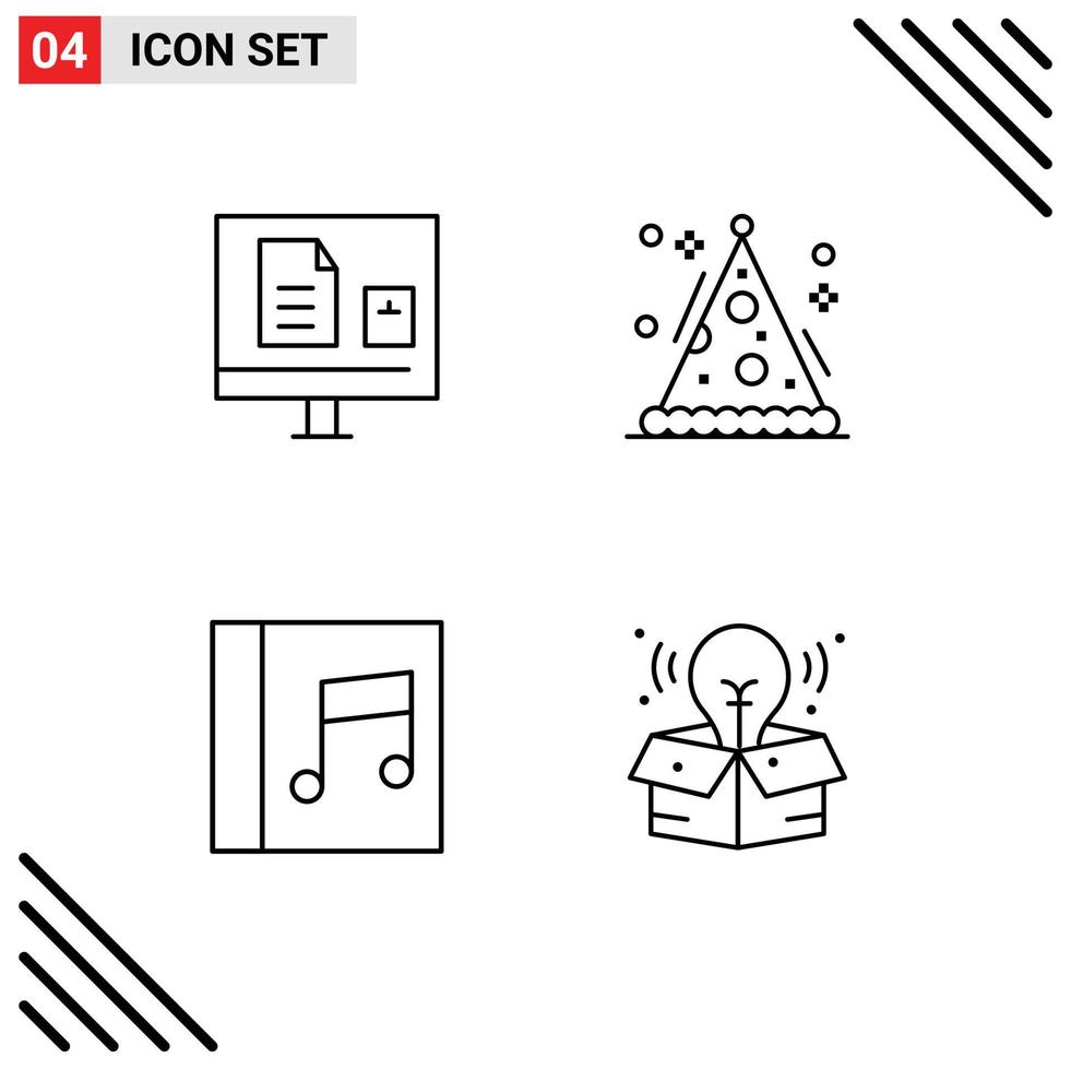 grupp av 4 fylld linje platt färger tecken och symboler för e album inlärning hatt musik redigerbar vektor design element