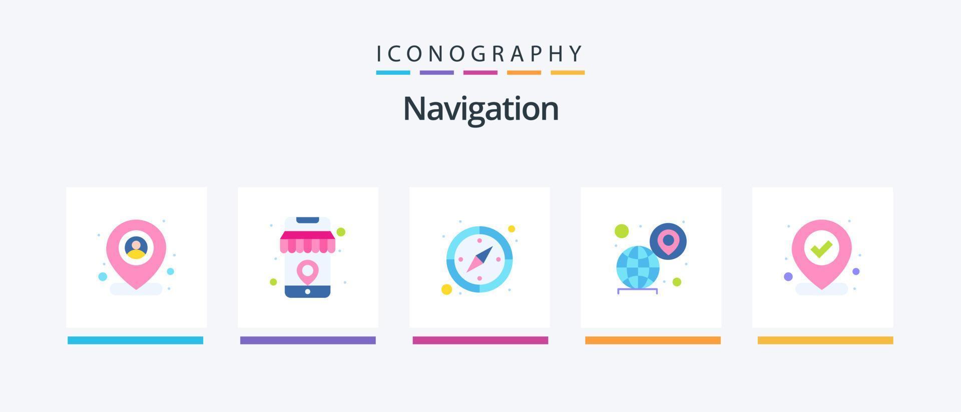 Navigation Flat 5 Icon Pack inklusive Standort. Karte. Stift. Lage. weltweit. kreatives Symboldesign vektor