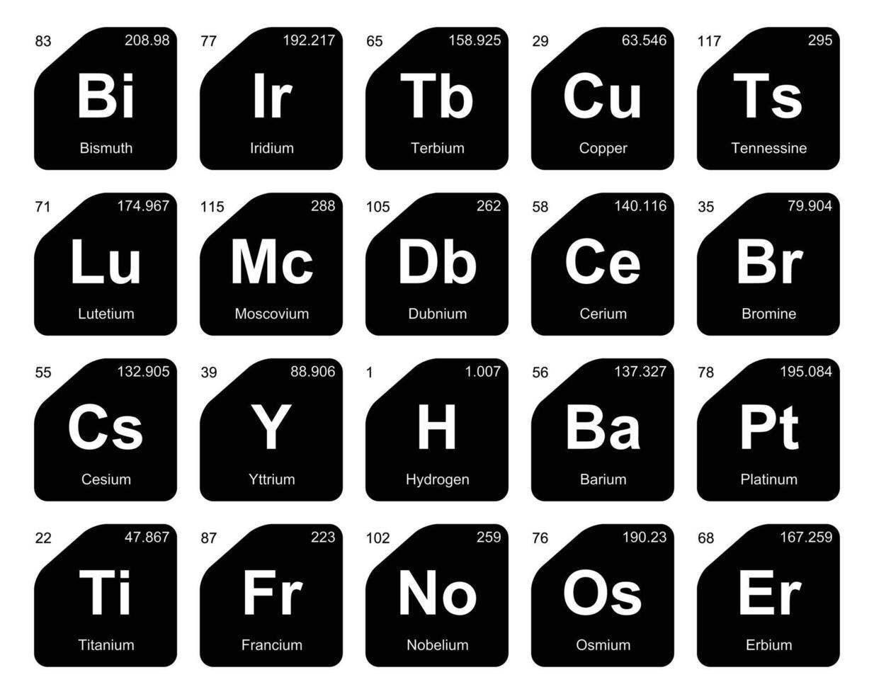 20 prejodisk tabell av de element ikon packa design vektor