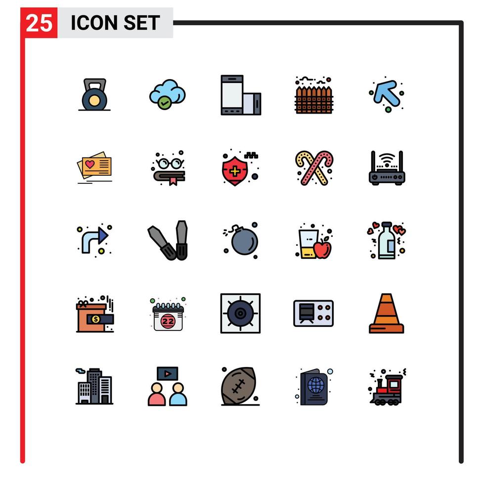 grupp av 25 modern fylld linje platt färger uppsättning för pil verklig enhet uppvärmning smartphone redigerbar vektor design element