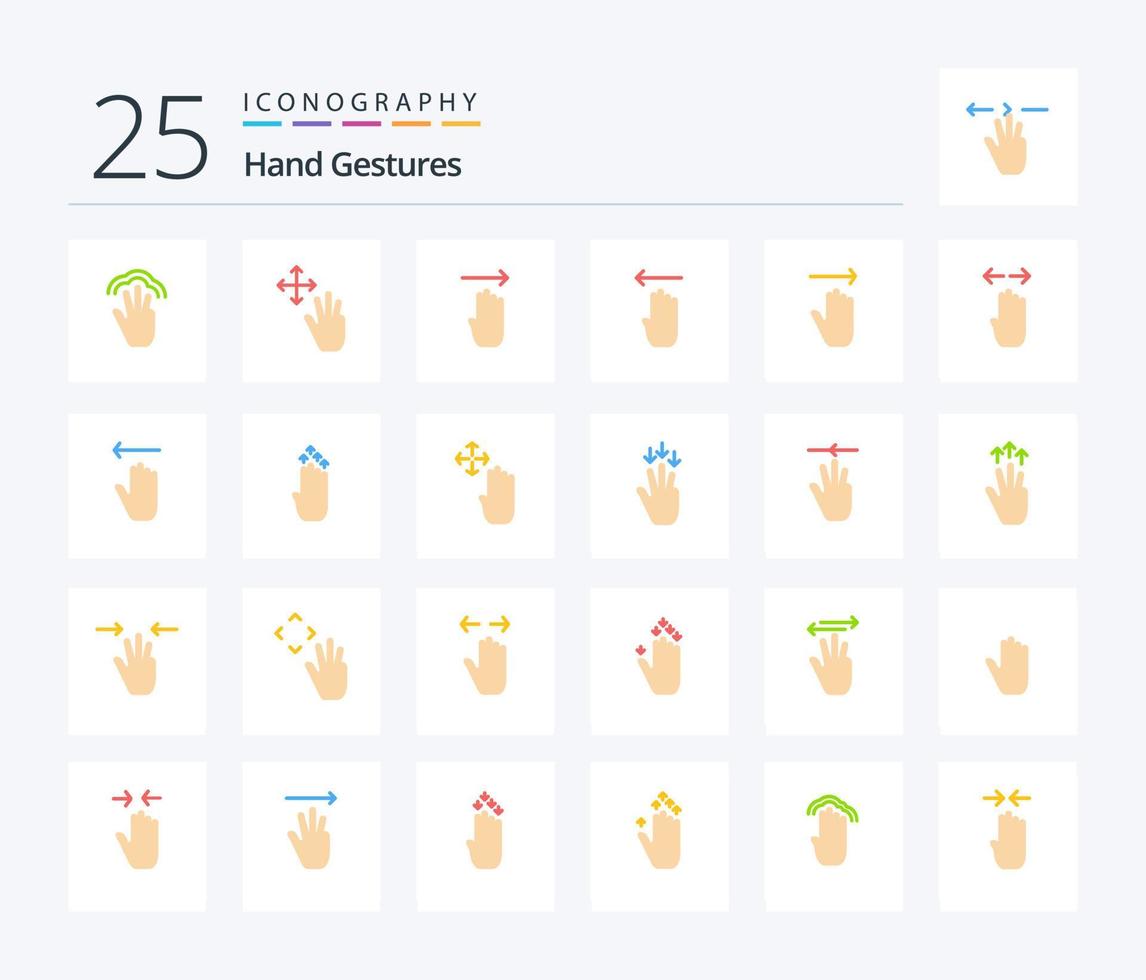 hand gester 25 platt Färg ikon packa Inklusive hand. gest. håll. fyra. rätt vektor