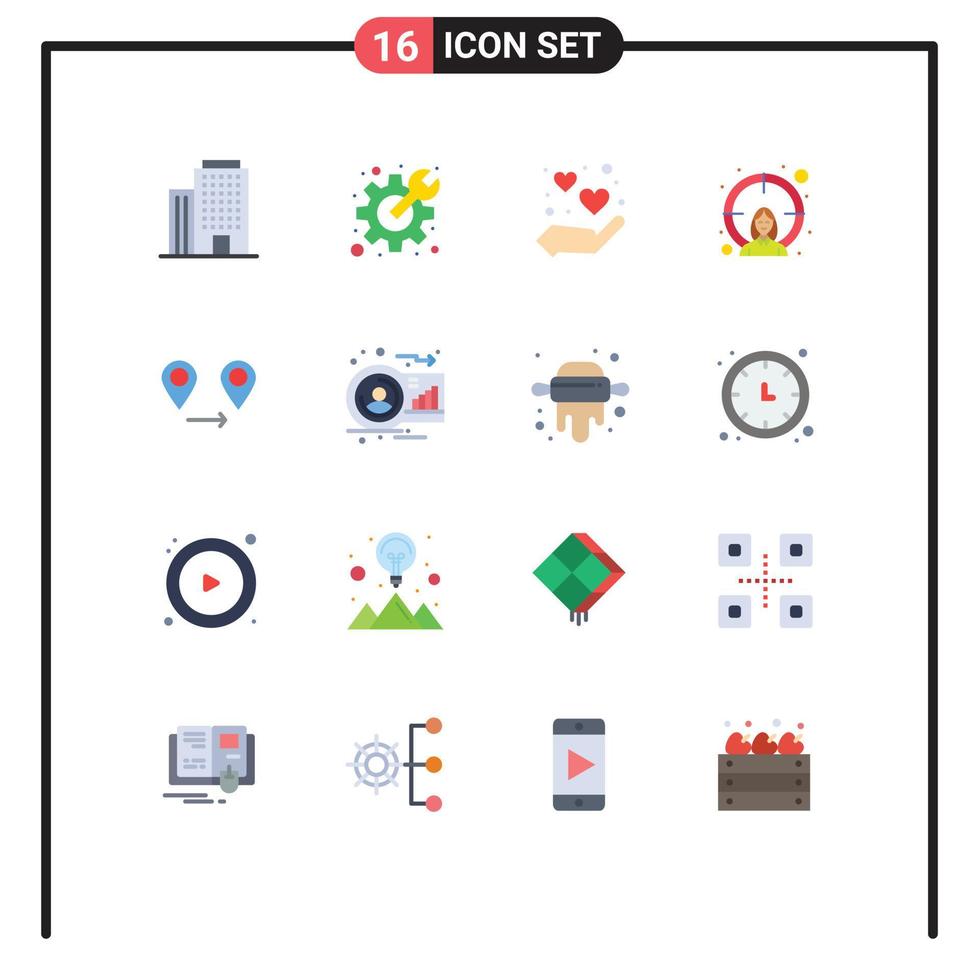 16 universell platt Färg tecken symboler av Karta gps hand mål kvinna redigerbar packa av kreativ vektor design element