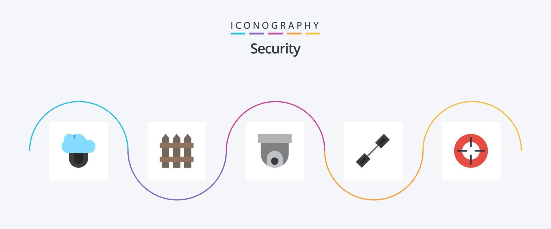 Security Flat 5 Icon Pack inklusive Shooting. Fadenkreuz. Videoüberwachung verknüpft. Verbindung vektor