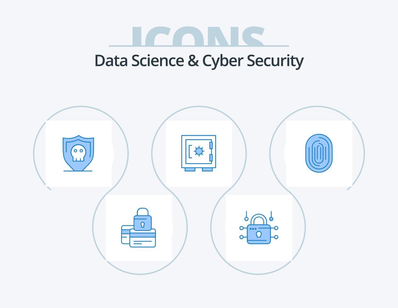 Data Science und Cyber Security Blue Icon Pack 5 Icon Design. sicher. Schließfach. Sicherheit. sperren. sicher vektor