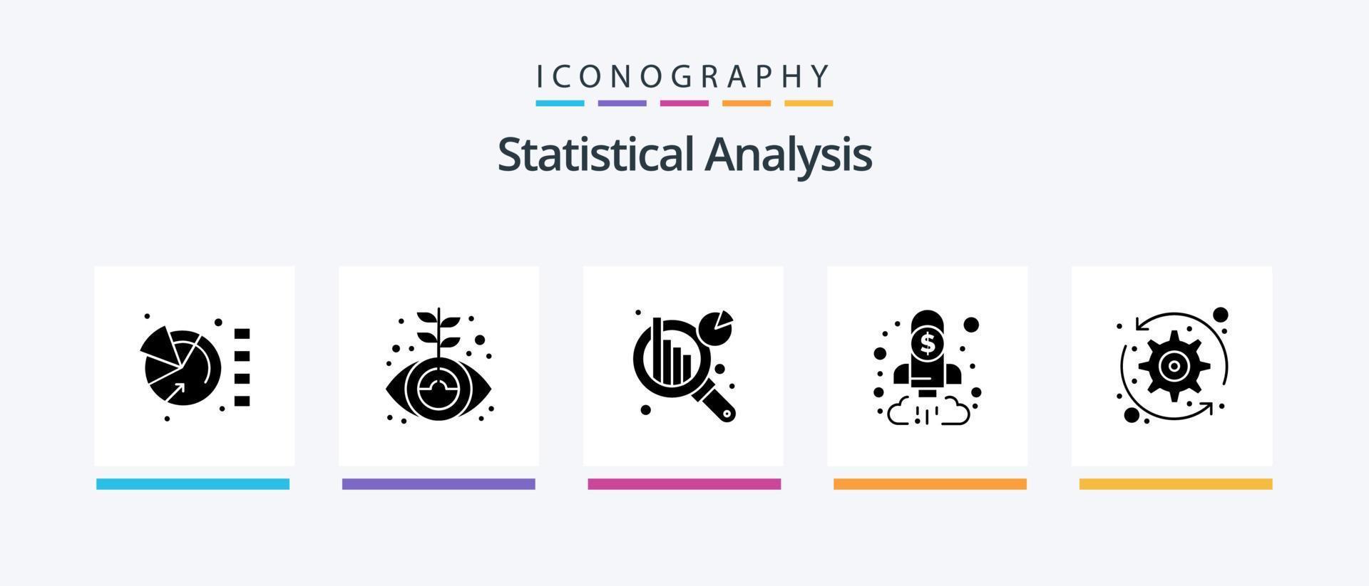 statistisk analys glyf 5 ikon packa Inklusive uppdatera. mål. Diagram analys. finansiera. företag. kreativ ikoner design vektor