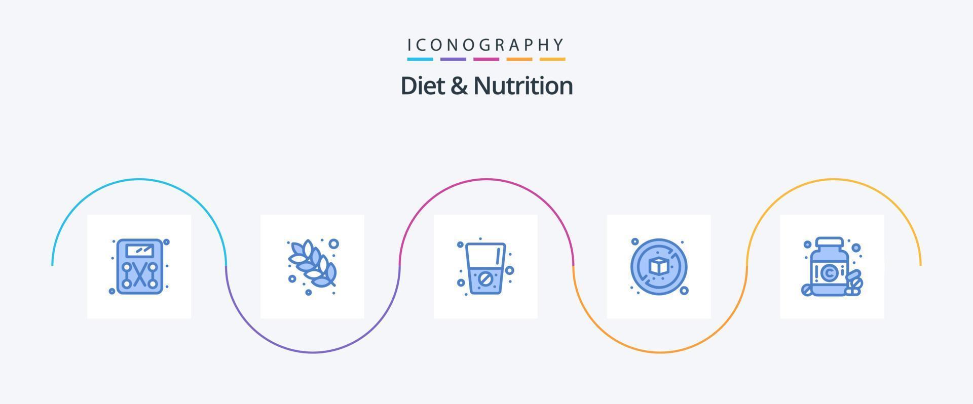 Diät und Ernährung blau 5 Icon Pack inklusive. Medizin. Wasser. Arzneimittel. Kasten vektor