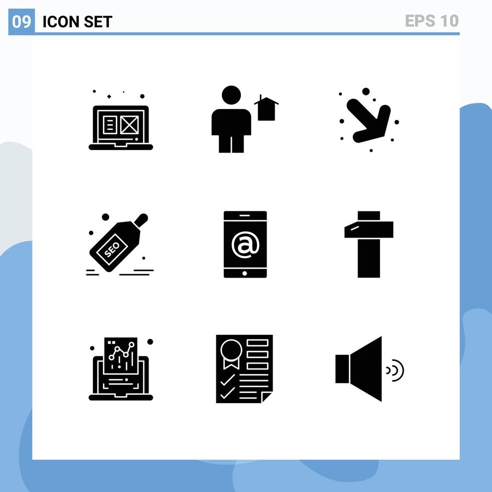 grupp av 9 fast glyfer tecken och symboler för mobil rabatt mänsklig märka seo redigerbar vektor design element