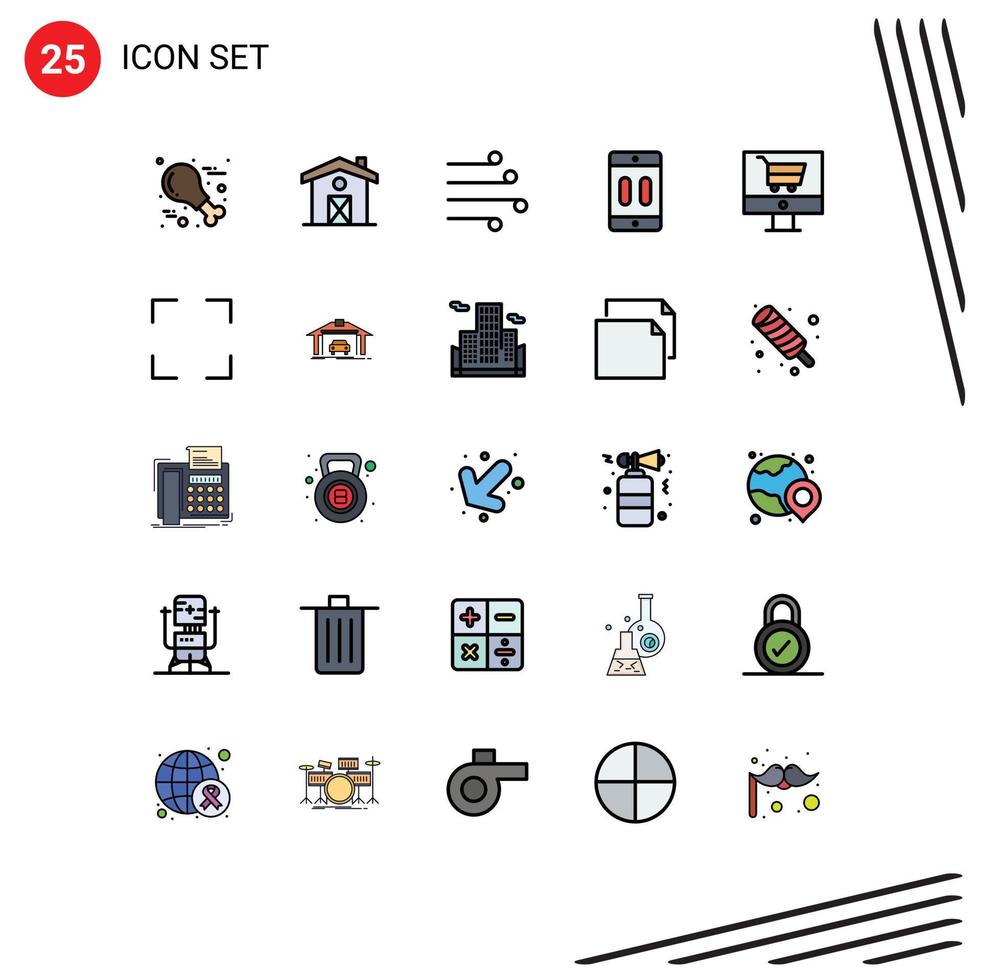 grupp av 25 fylld linje platt färger tecken och symboler för vagn mobil blåsa enheter mobiltelefon redigerbar vektor design element