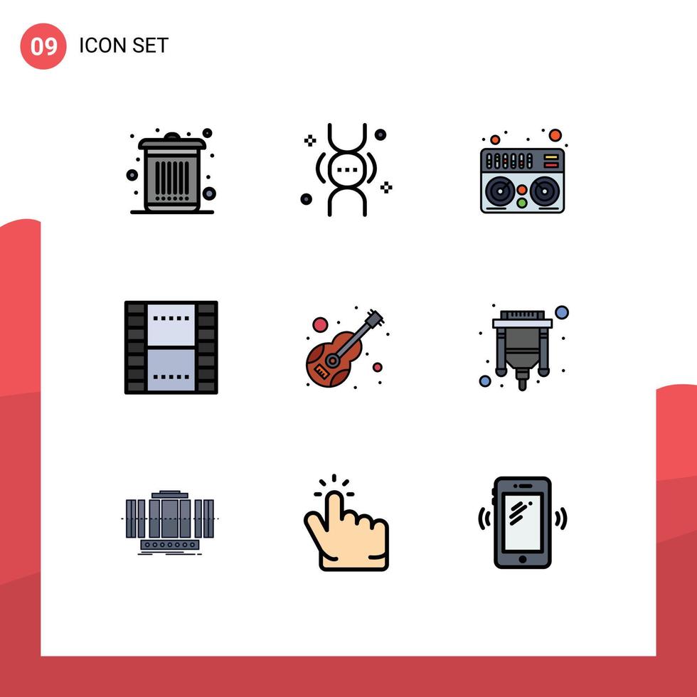 grupp av 9 modern fylld linje platt färger uppsättning för instrument ux midi ui grundläggande redigerbar vektor design element