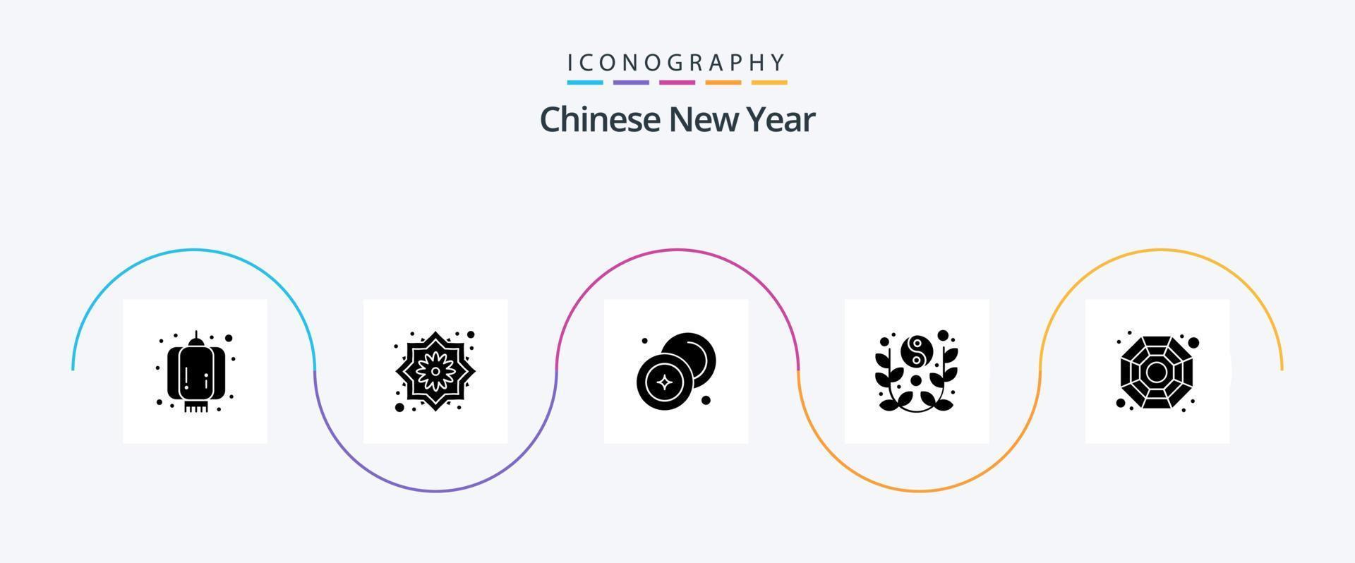 chinesisches neujahr glyph 5 icon pack inklusive feiern. Jahr. Kasse. Neu. Geld vektor