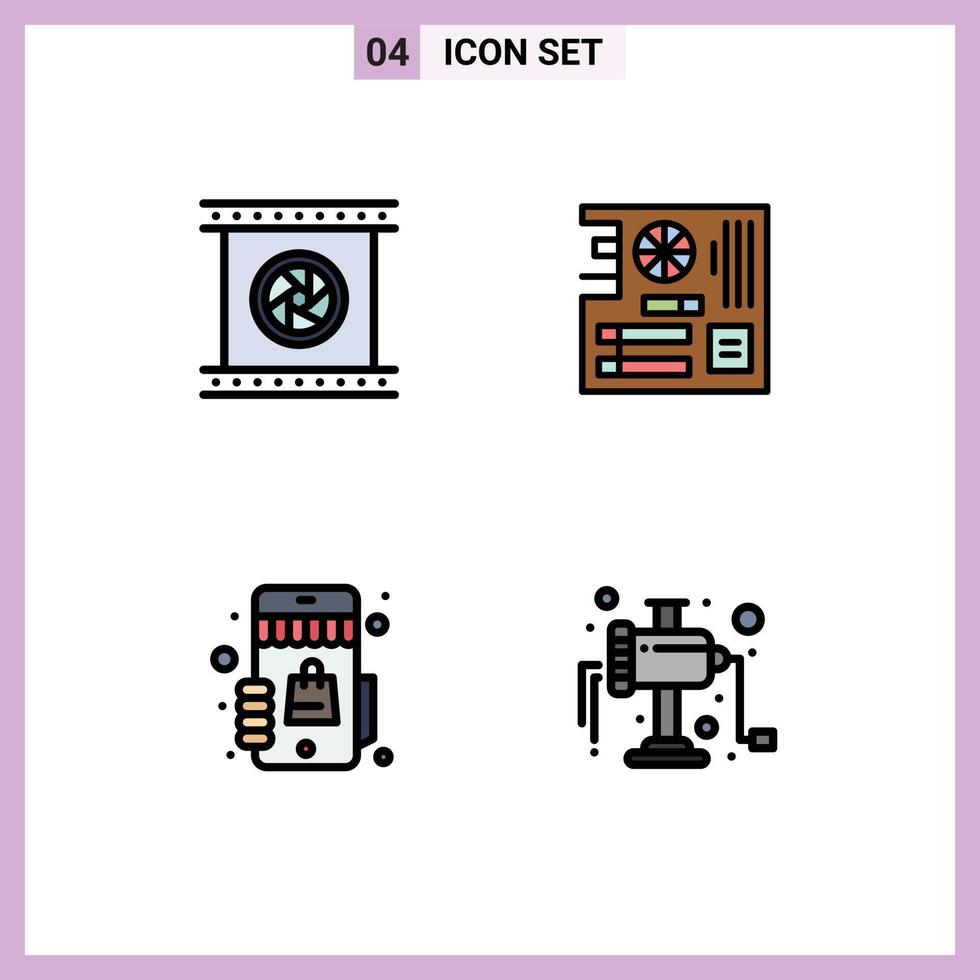användare gränssnitt packa av 4 grundläggande fylld linje platt färger av kamera linser mor fotografisk mål dator affär redigerbar vektor design element