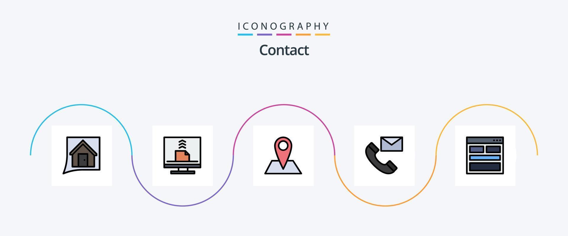 Kontakt linje fylld platt 5 ikon packa Inklusive kontakter. Kontakt. skrivbordet. kommunikation. Karta vektor