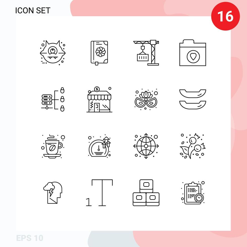 användare gränssnitt packa av 16 grundläggande konturer av företag säkra webb server kran säkra server filer redigerbar vektor design element