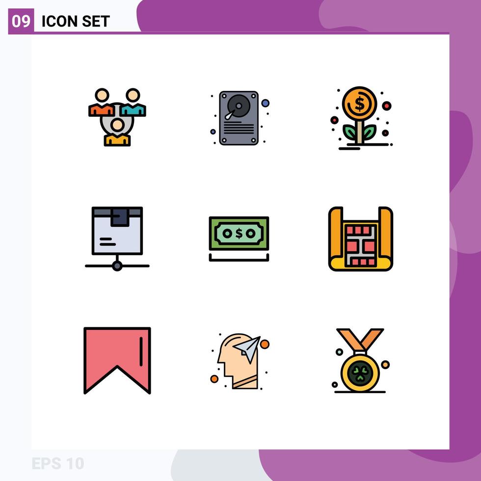 uppsättning av 9 modern ui ikoner symboler tecken för pengar frakt finansiering produkt logistisk redigerbar vektor design element