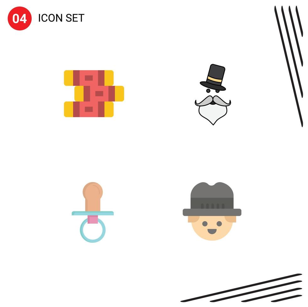 piktogram uppsättning av 4 enkel platt ikoner av utbildning bebis mustasch santa klausul napp redigerbar vektor design element