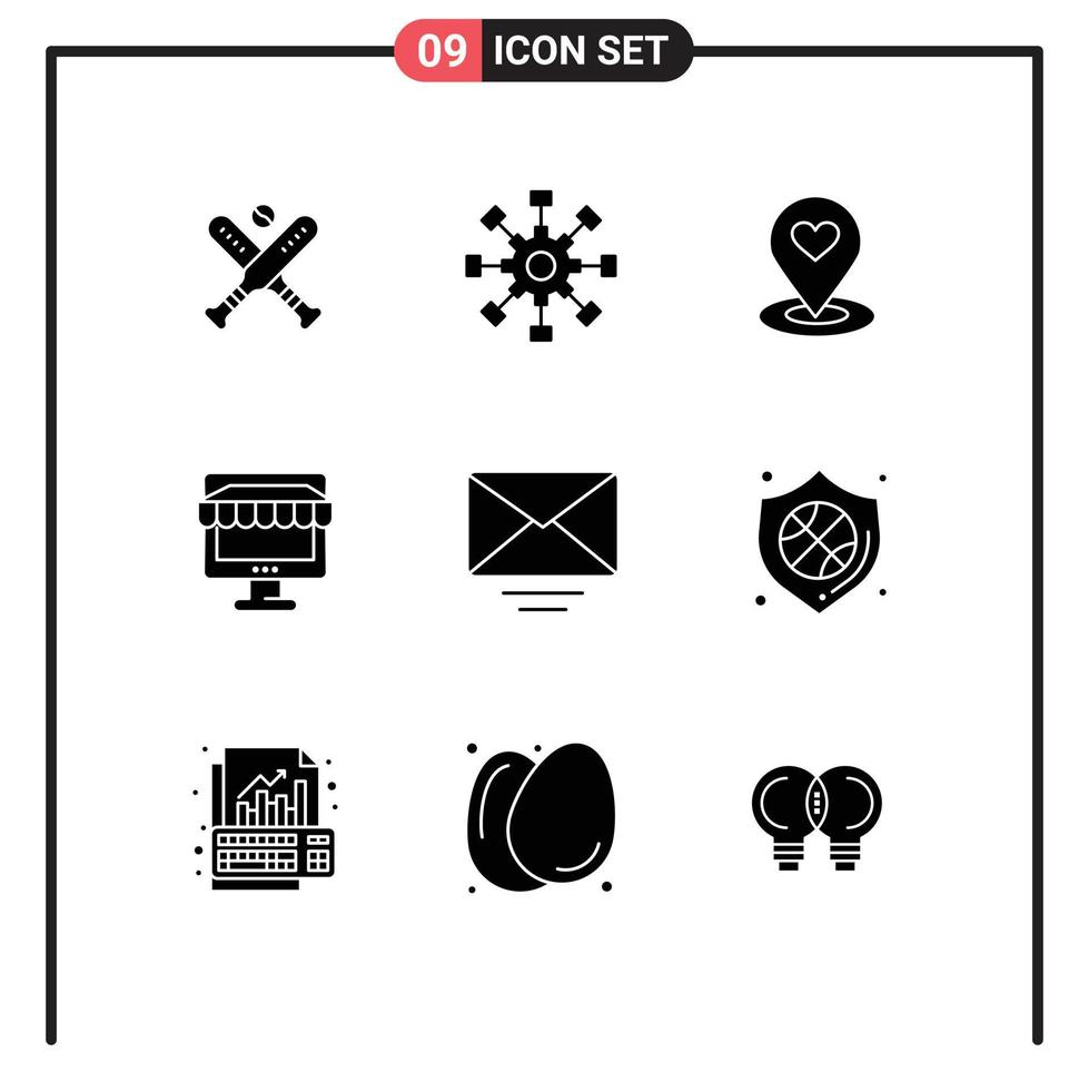 solides Glyphenpaket mit 9 universellen Symbolen für Store Shop Teamwork E-Commerce-Pin editierbare Vektordesign-Elemente vektor